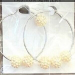 NEW Free People Hoop Earrings Lt Yellow Sparkle Beads on Large Silver Hoops NWT